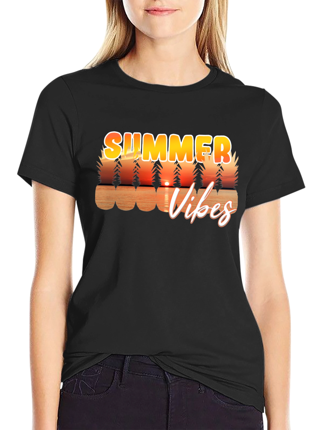 Summer Vibes Graphic Tee - Black Casual T-Shirt