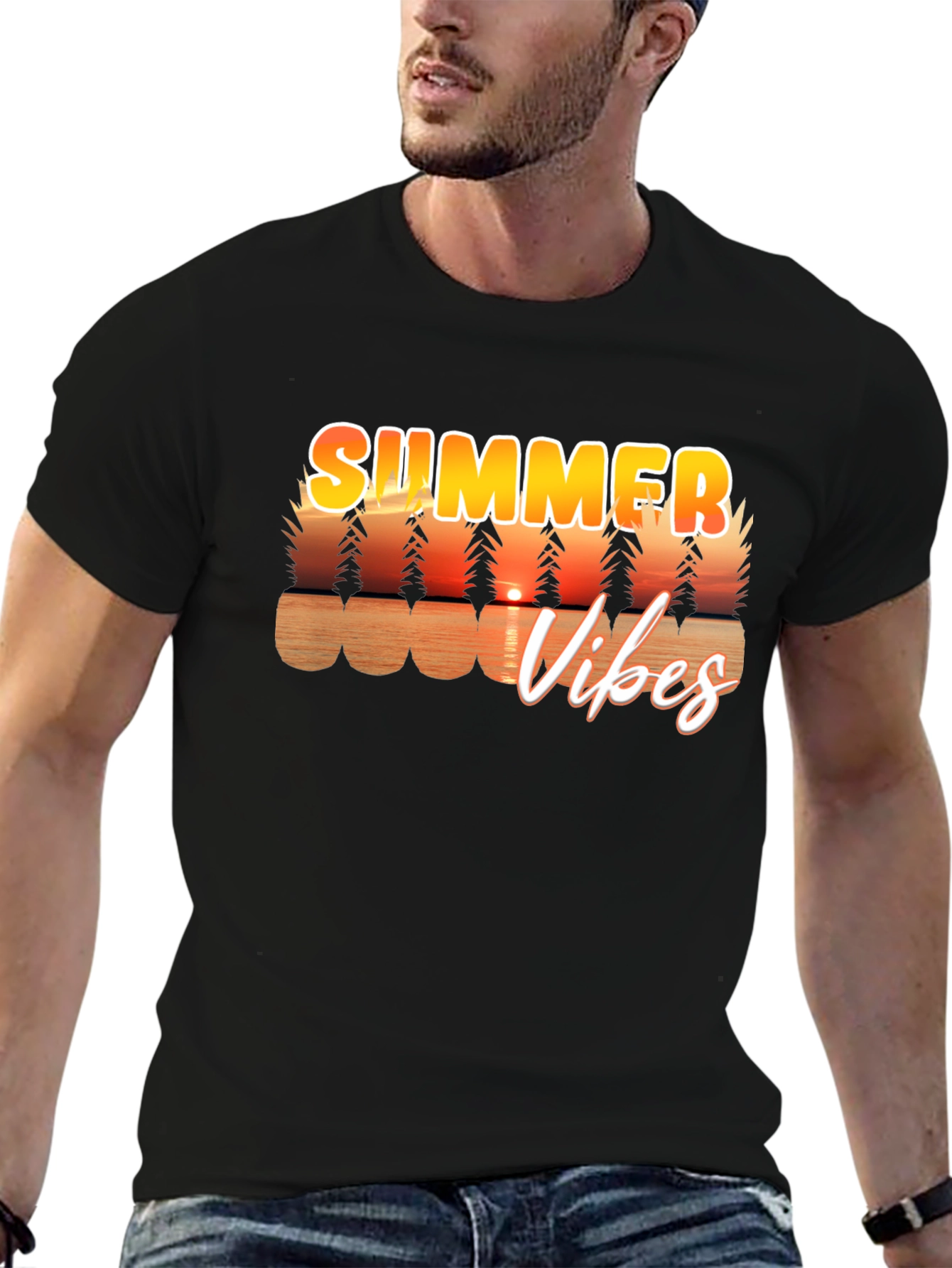 Summer Vibes Graphic Tee - Black Casual T-Shirt