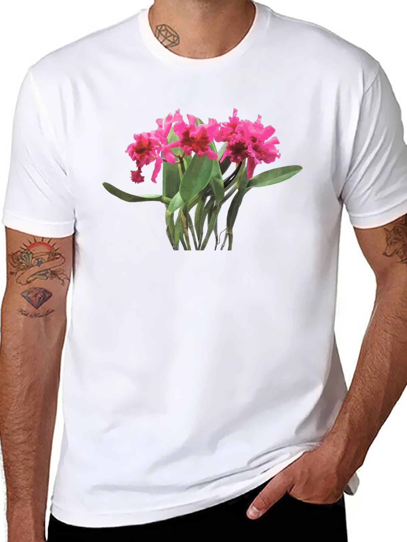 Orchid Print Black T-Shirt