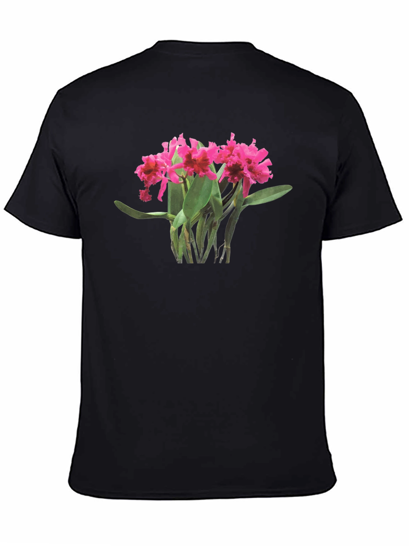 Orchid Print Black T-Shirt