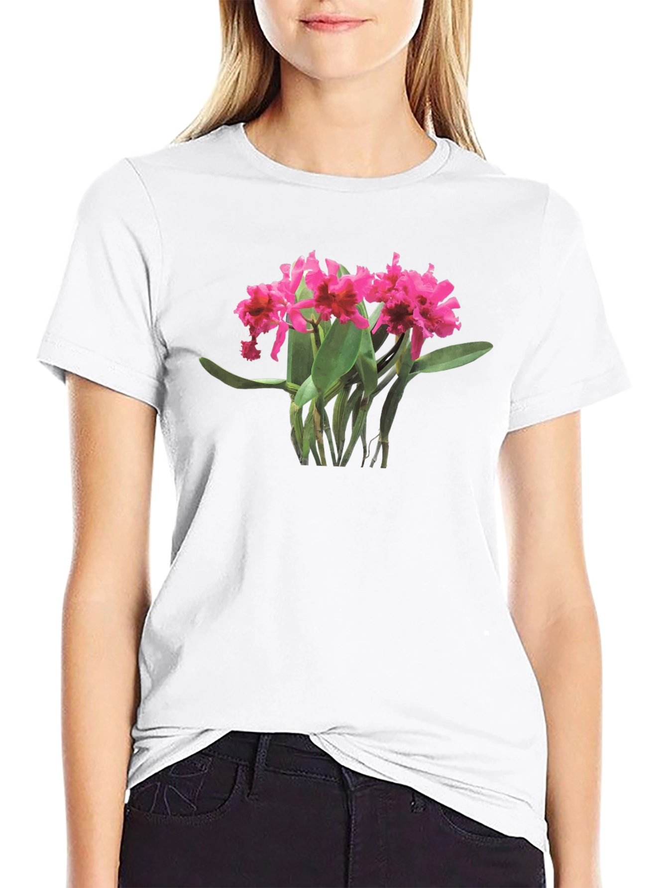 Orchid Print Black T-Shirt