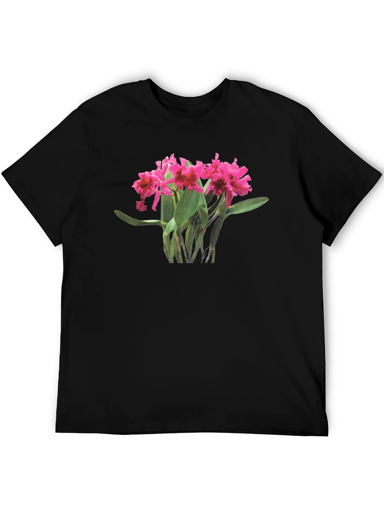 Orchid Print Black T-Shirt