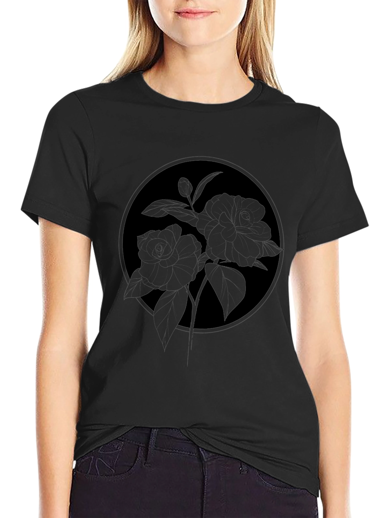 Black Floral Silhouette Graphic T-Shirt