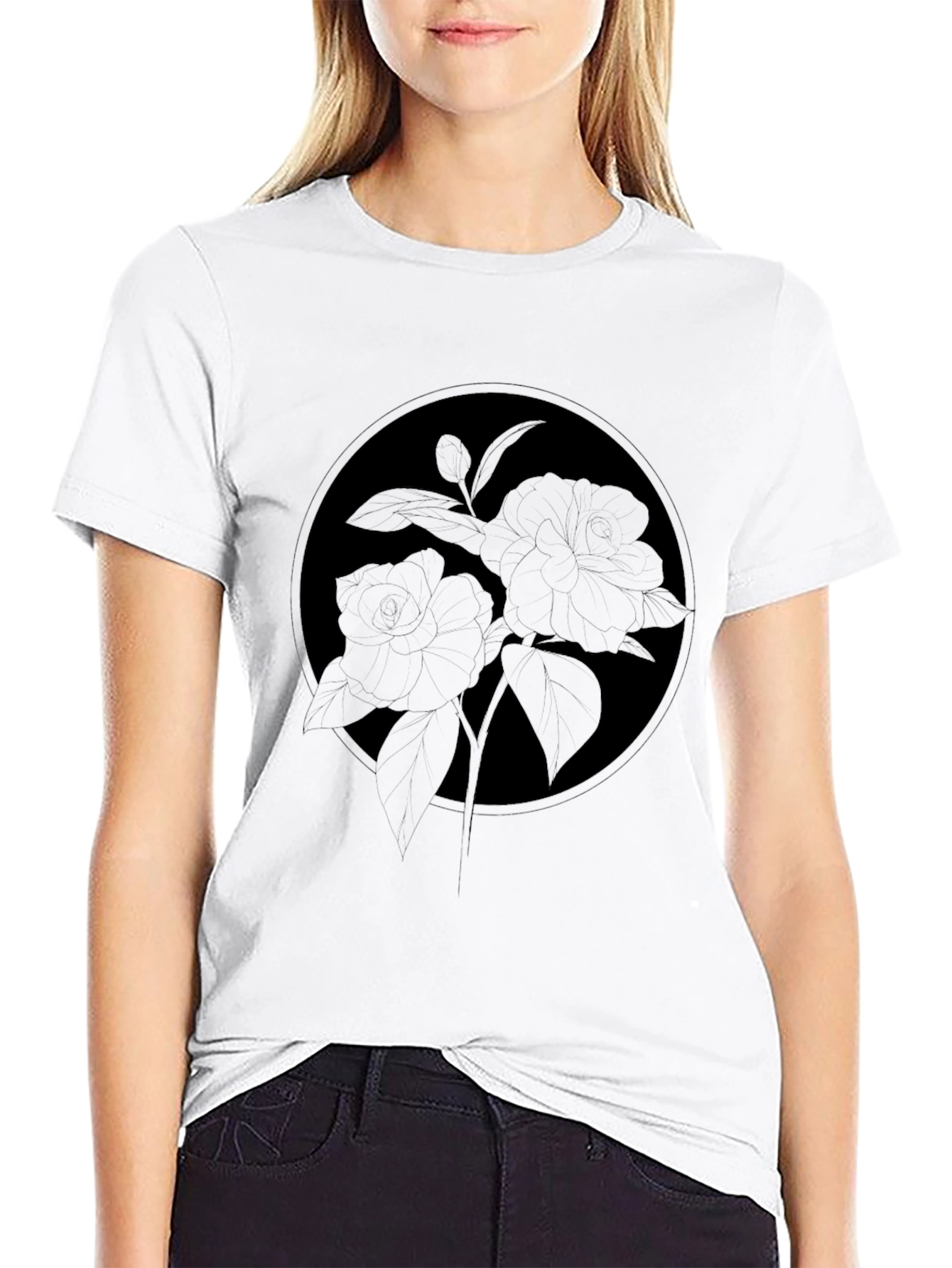 Black Floral Silhouette Graphic T-Shirt