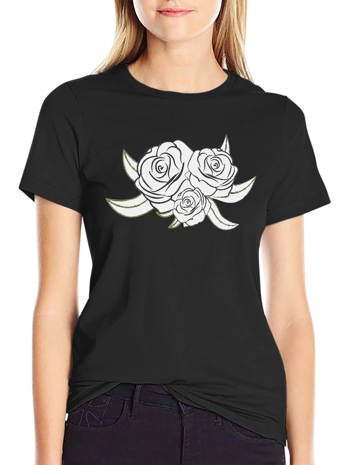 Elegant Rose Graphic Black T-Shirt