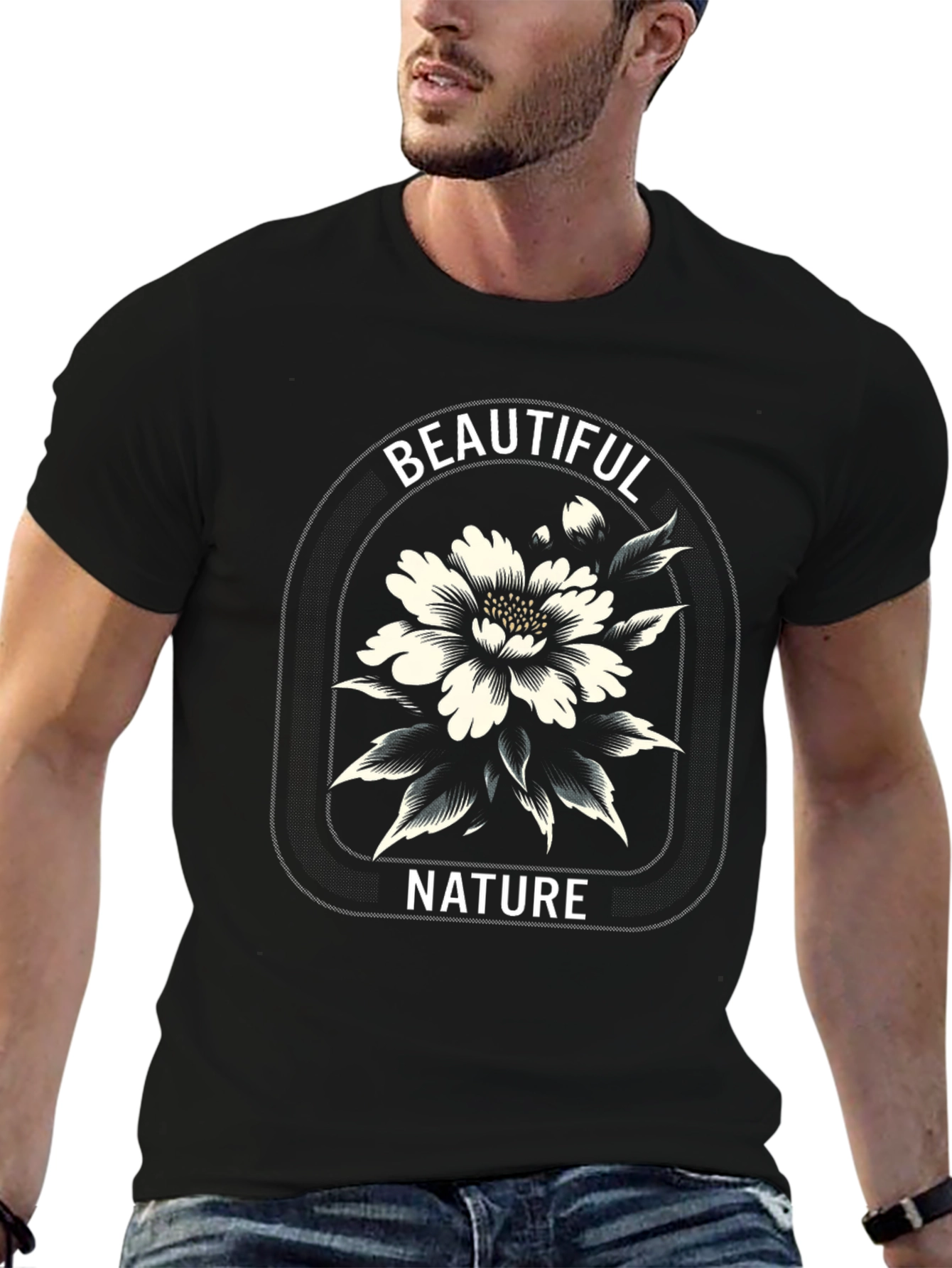 Beautiful Nature Graphic Print Black T-Shirt