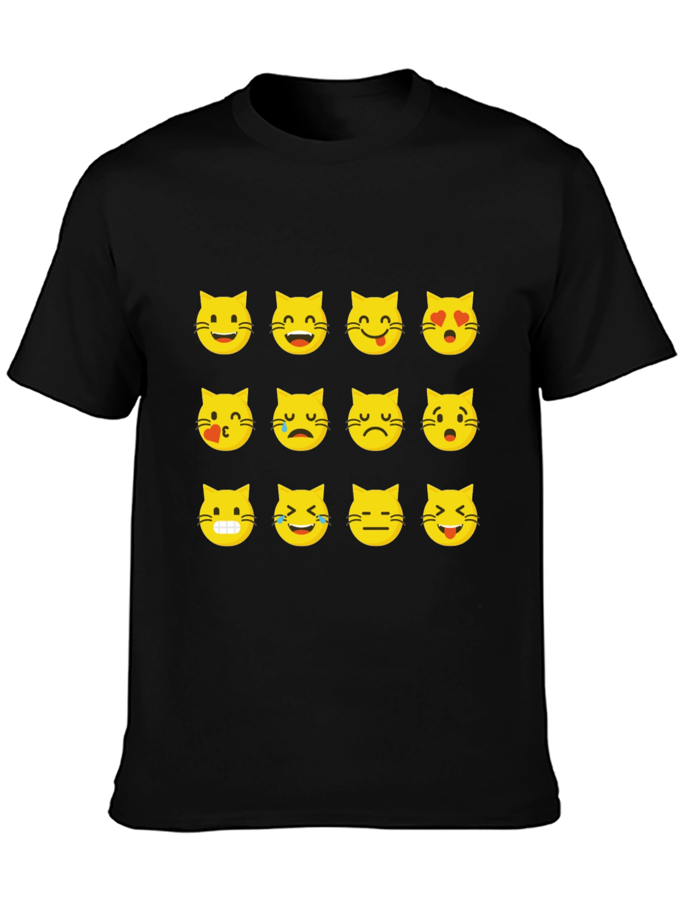 Emoji Cat Face T-Shirt - Black
