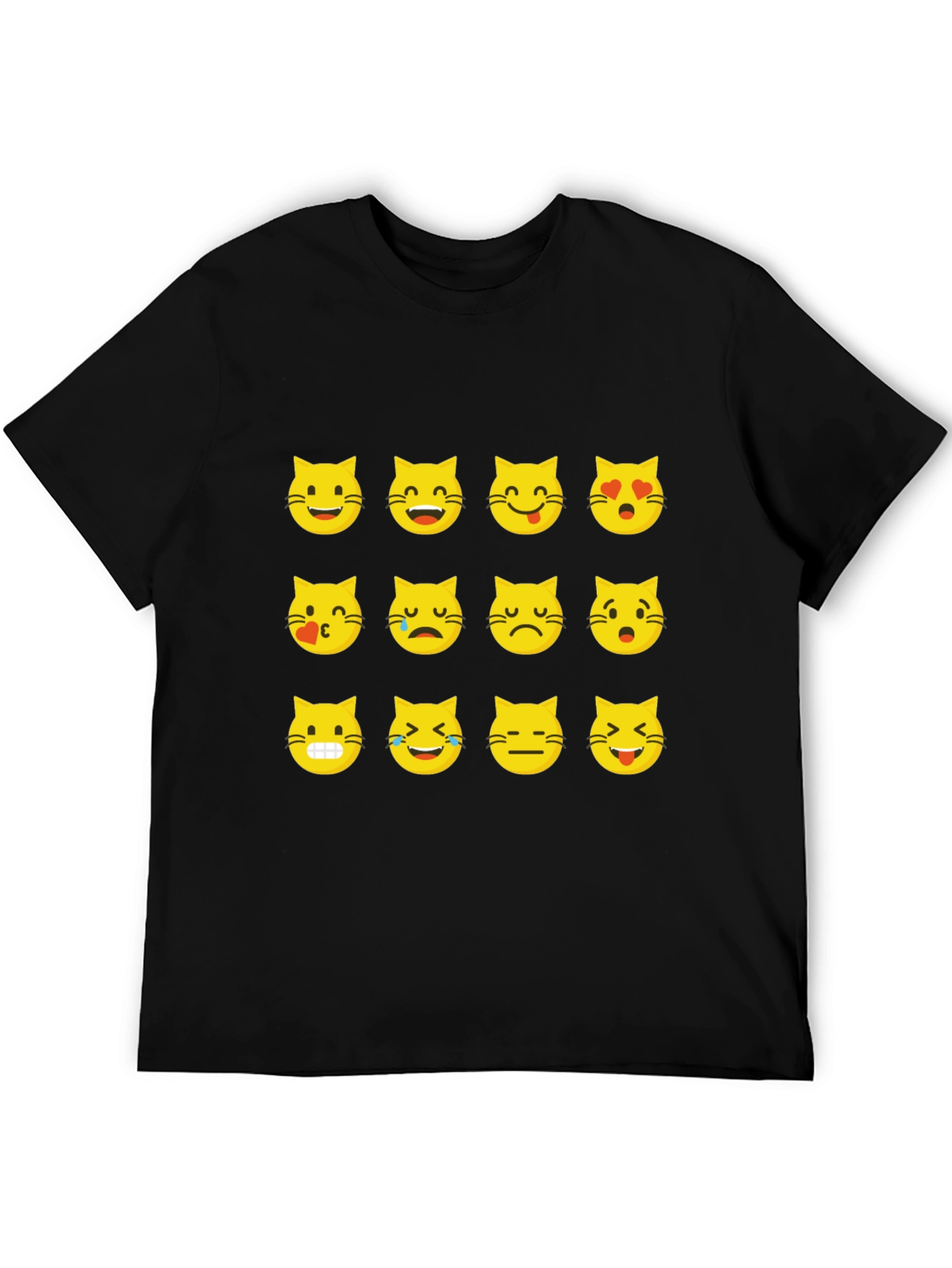 Emoji Cat Face T-Shirt - Black