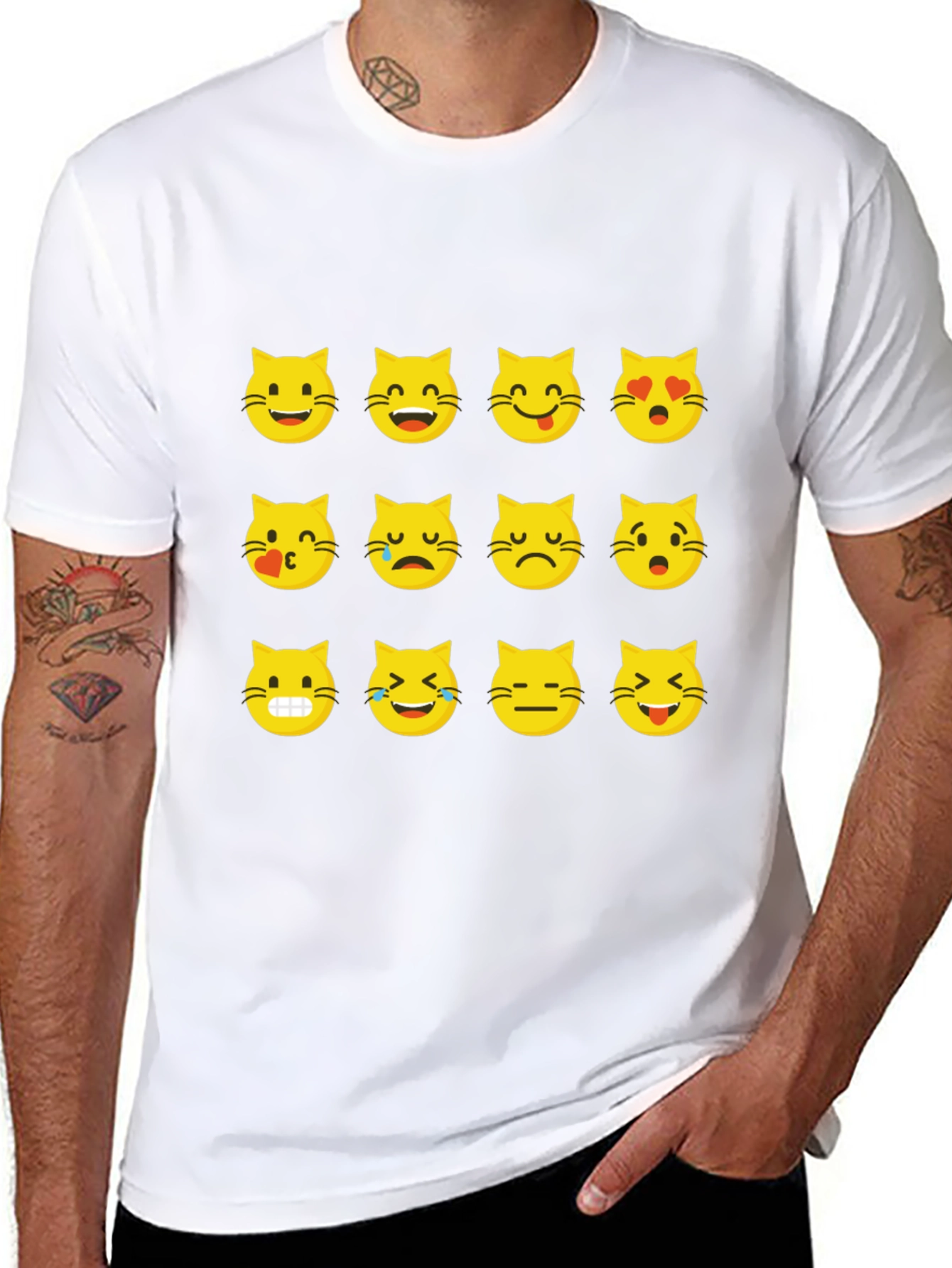 Emoji Cat Face T-Shirt - Black