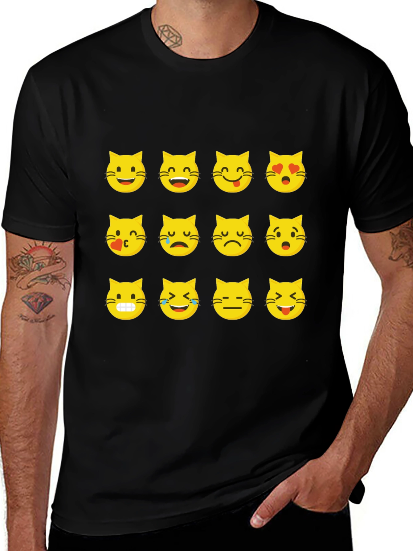 Emoji Cat Face T-Shirt - Black