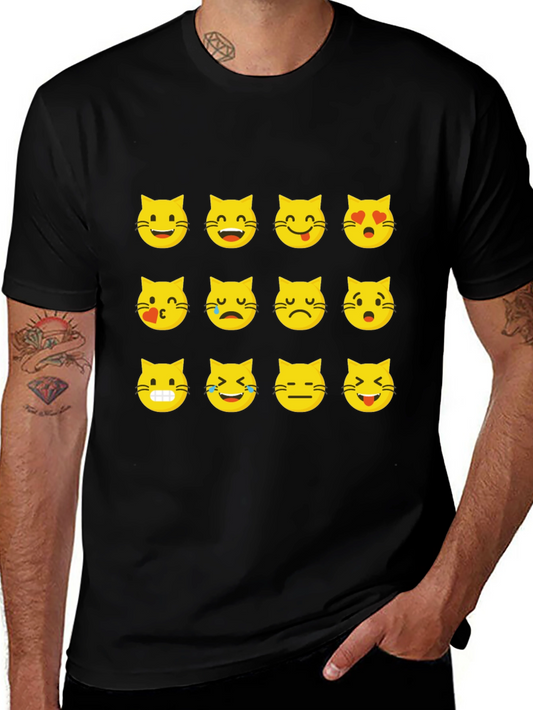 Emoji Cat Face T-Shirt - Black