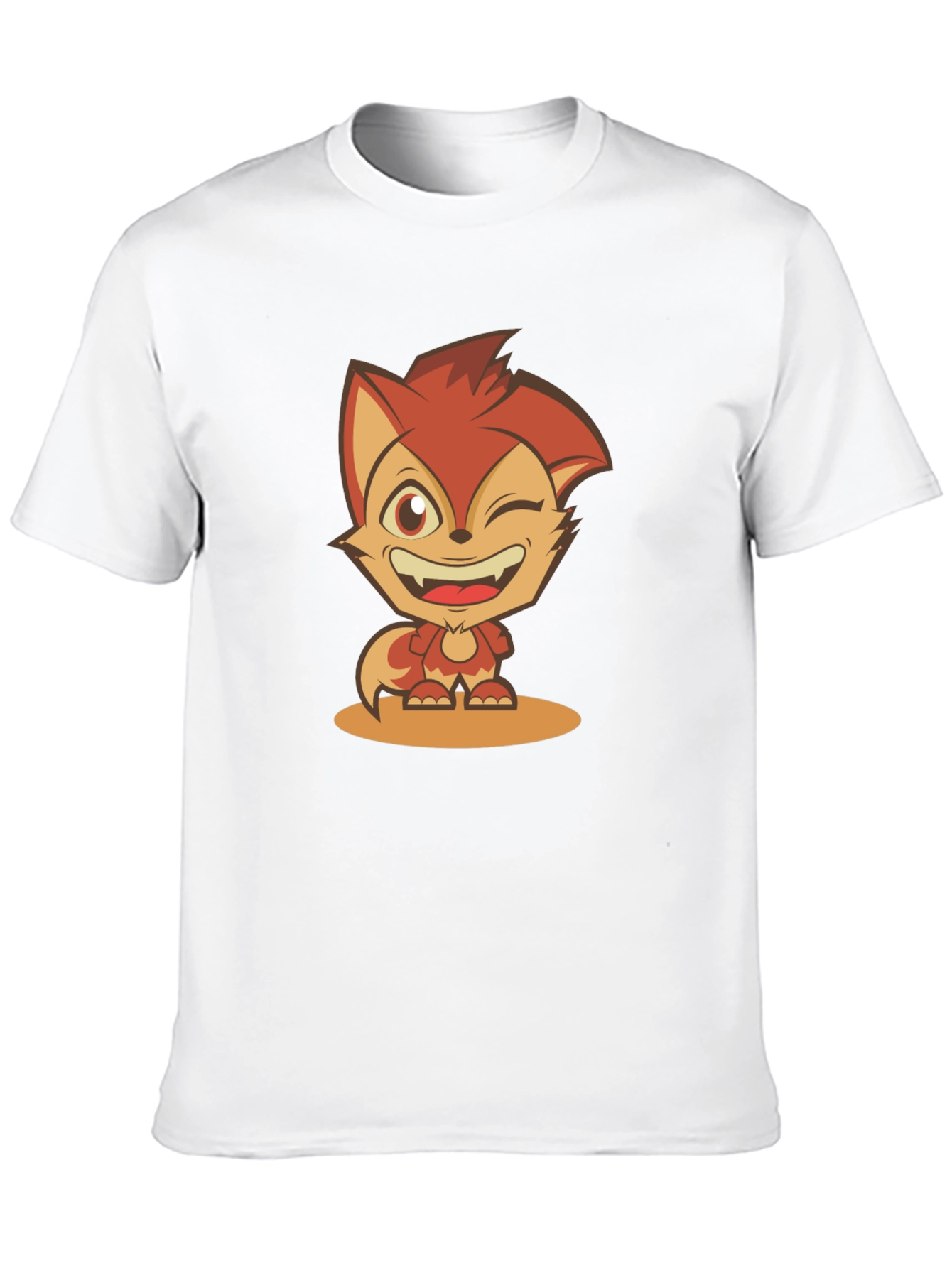 Cartoon Fox Graphic Tee - Black Cotton Blend