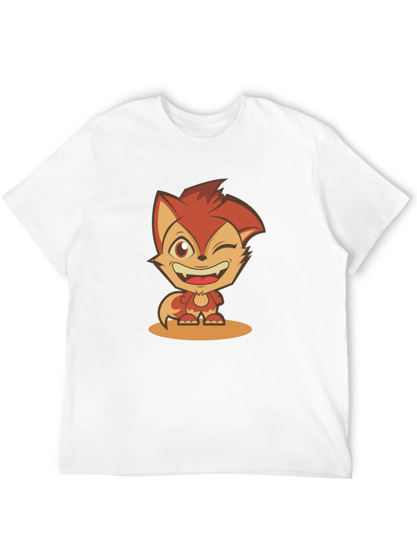 Cartoon Fox Graphic Tee - Black Cotton Blend