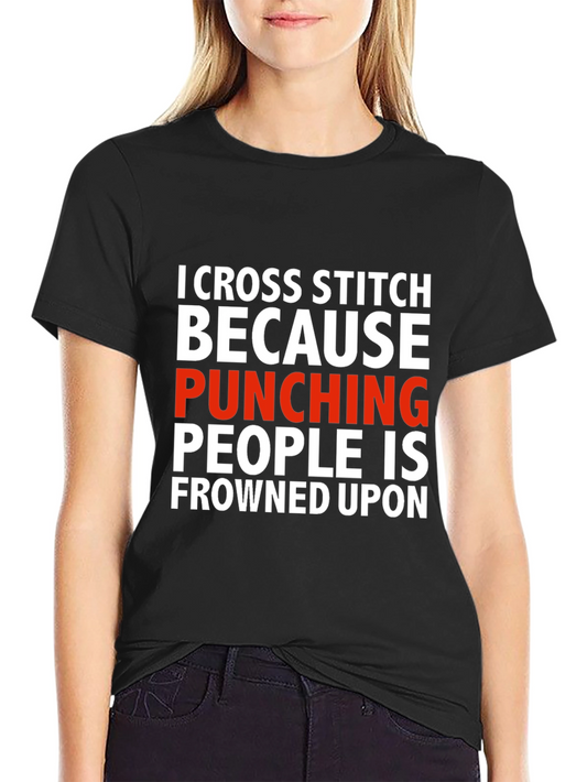 Cross Stitch Punching People Funny T-Shirt