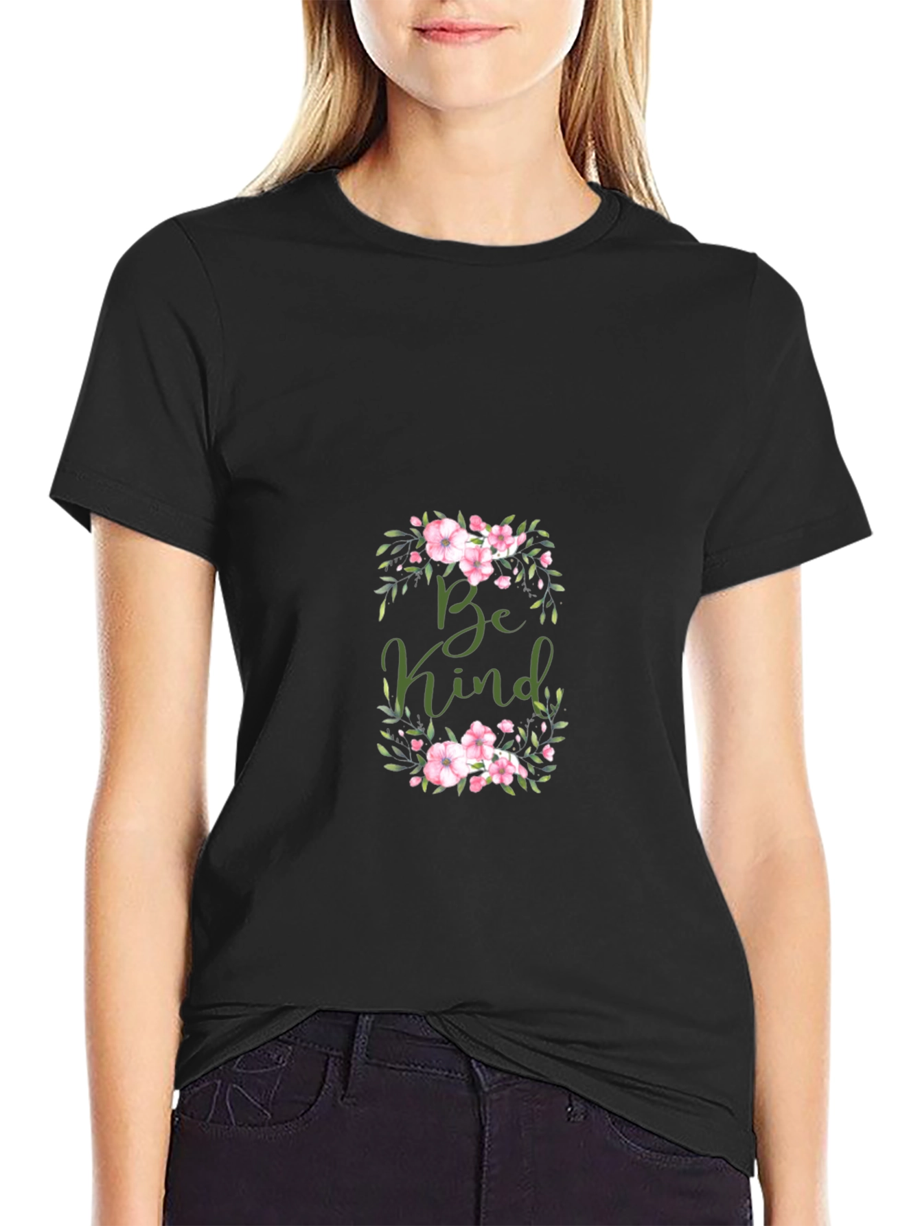 Be Kind Floral Graphic Black T-Shirt