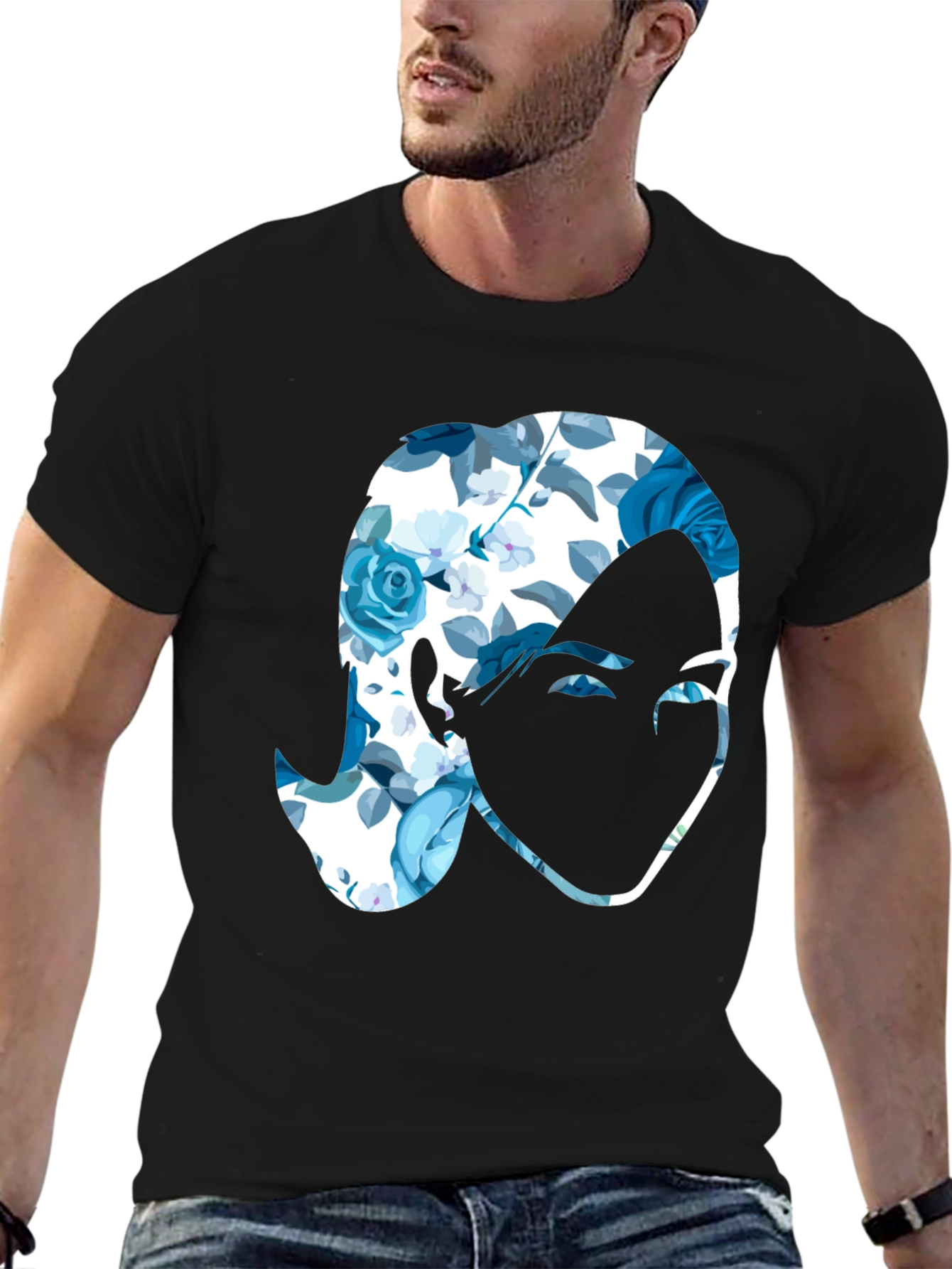 Floral Face Graphic Print Black T-Shirt