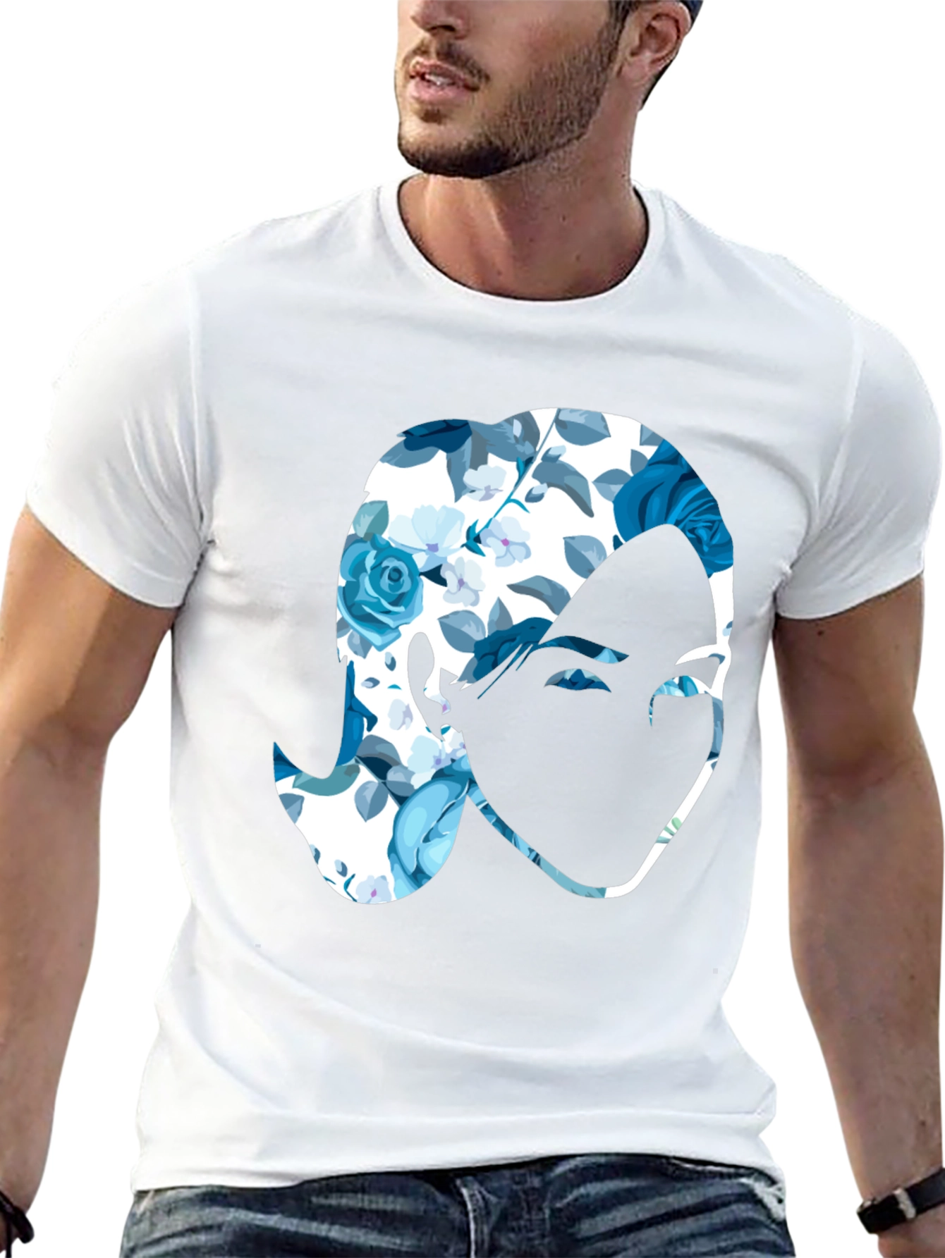 Floral Face Graphic Print Black T-Shirt