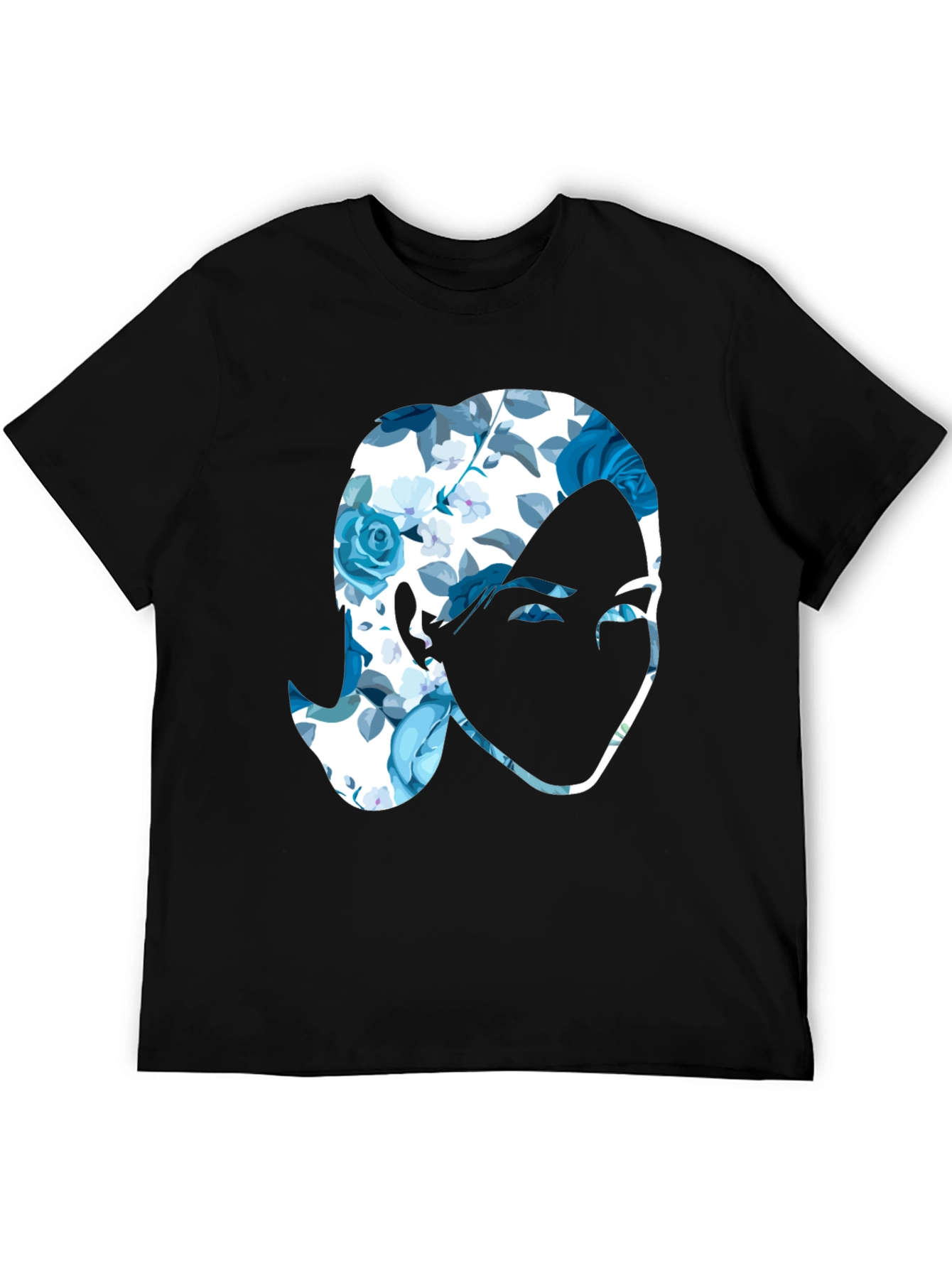 Floral Face Graphic Print Black T-Shirt