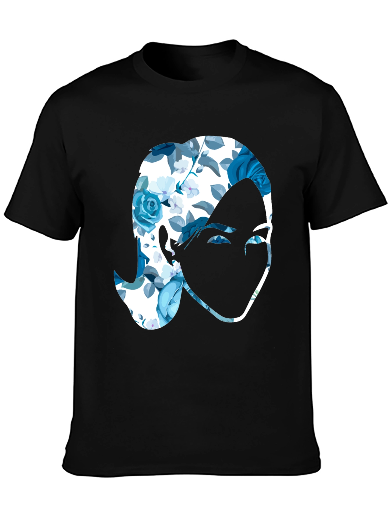 Floral Face Graphic Print Black T-Shirt