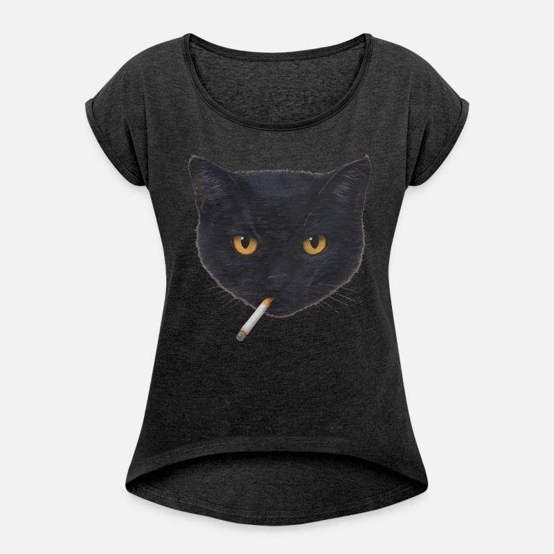 Black Cat Head with Cigarette Illustration