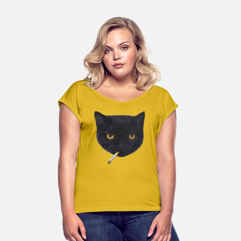 Black Cat Head with Cigarette Illustration