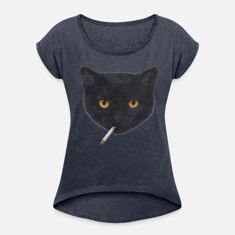 Black Cat Head with Cigarette Illustration
