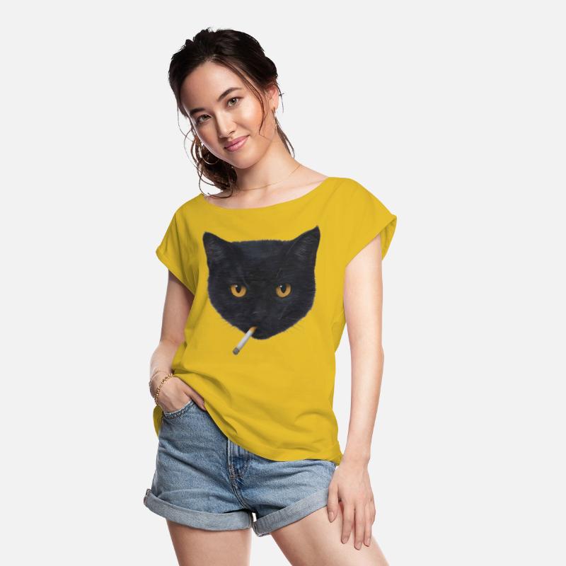 Black Cat Head with Cigarette Illustration
