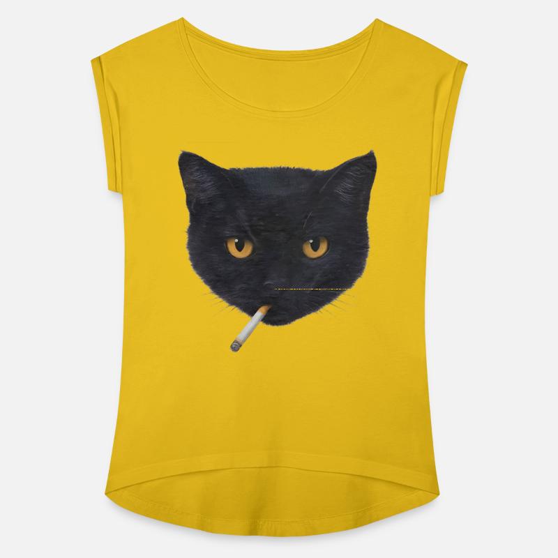 Black Cat Head with Cigarette Illustration