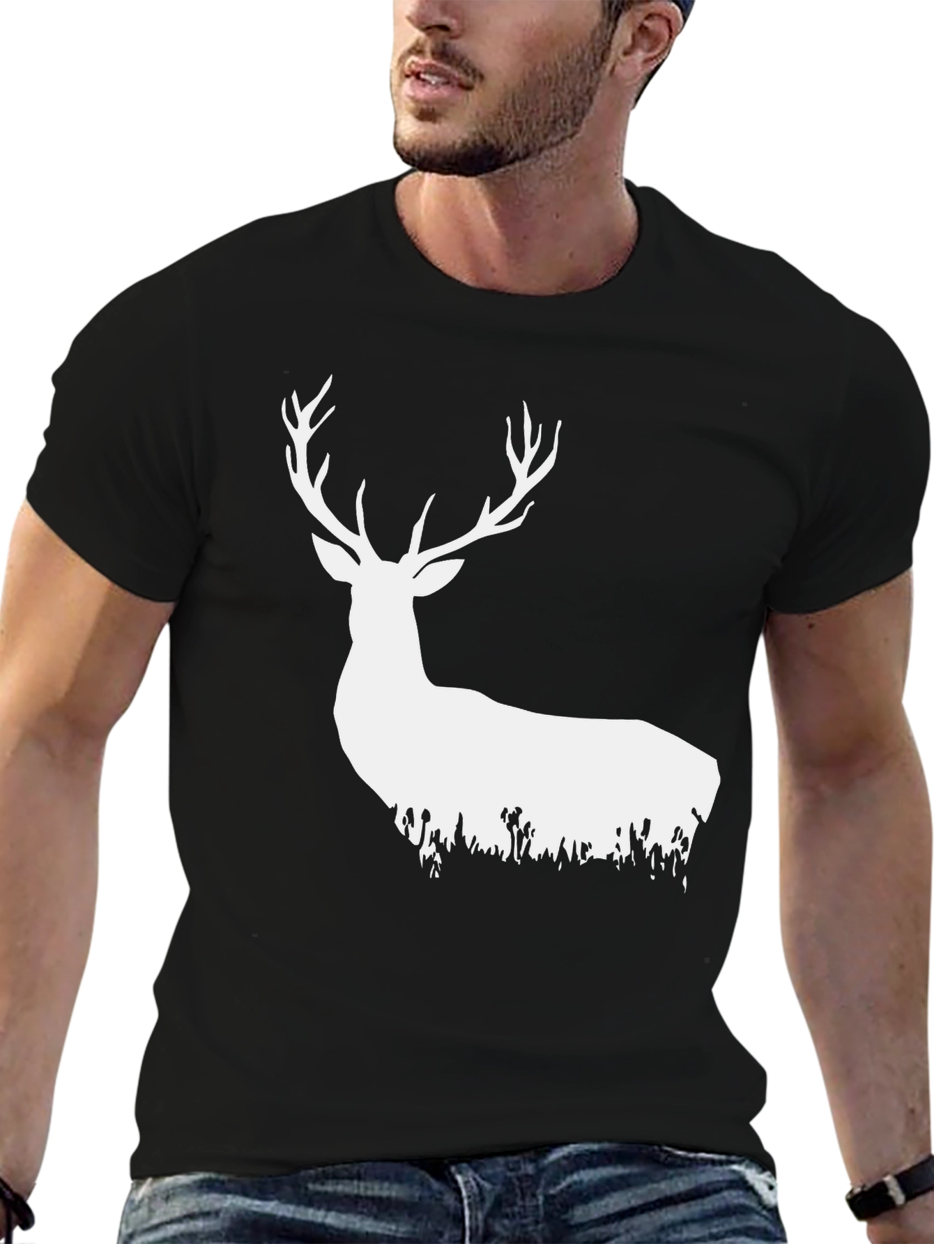 Deer Silhouette Graphic Tee - Black