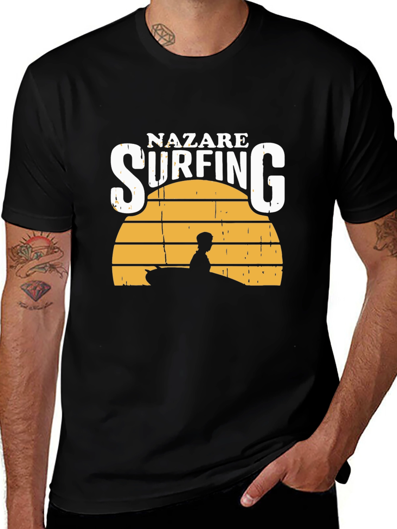 Nazare Surfing T-Shirt - Sunset Design