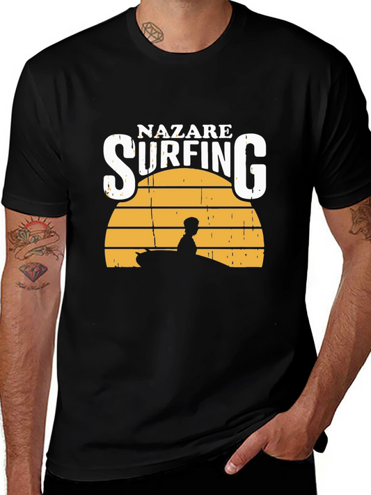 Nazare Surfing T-Shirt - Sunset Design