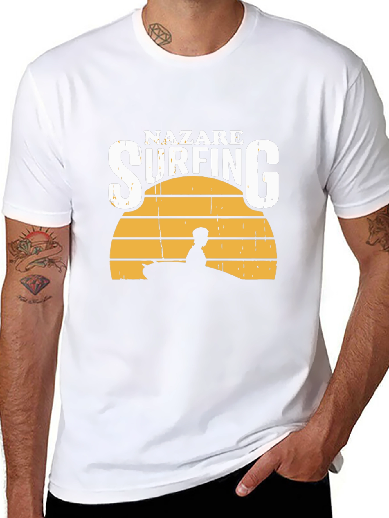 Nazare Surfing T-Shirt - Sunset Design