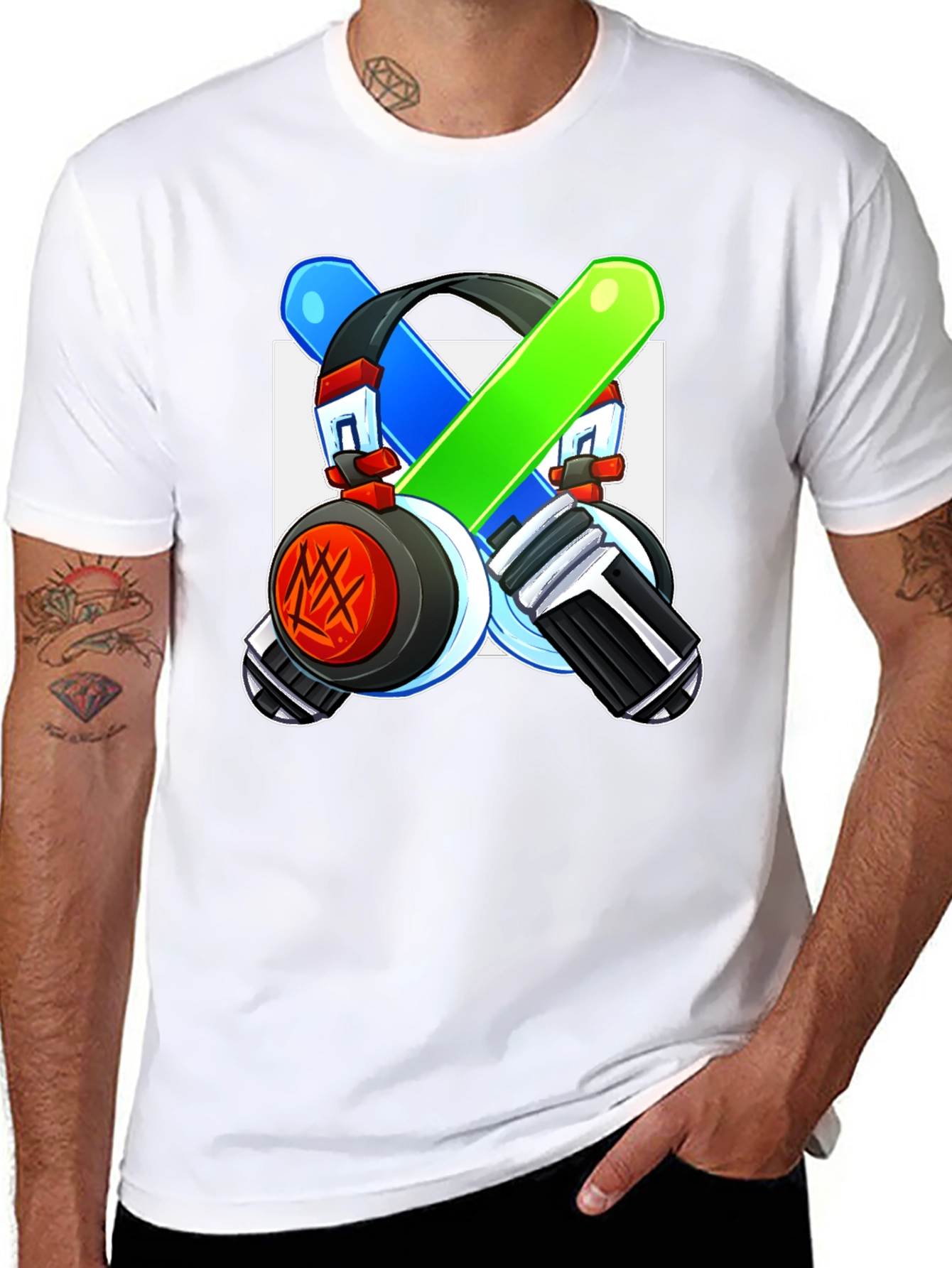 Cool Graphic Tee - Headphones & Light Saber Design