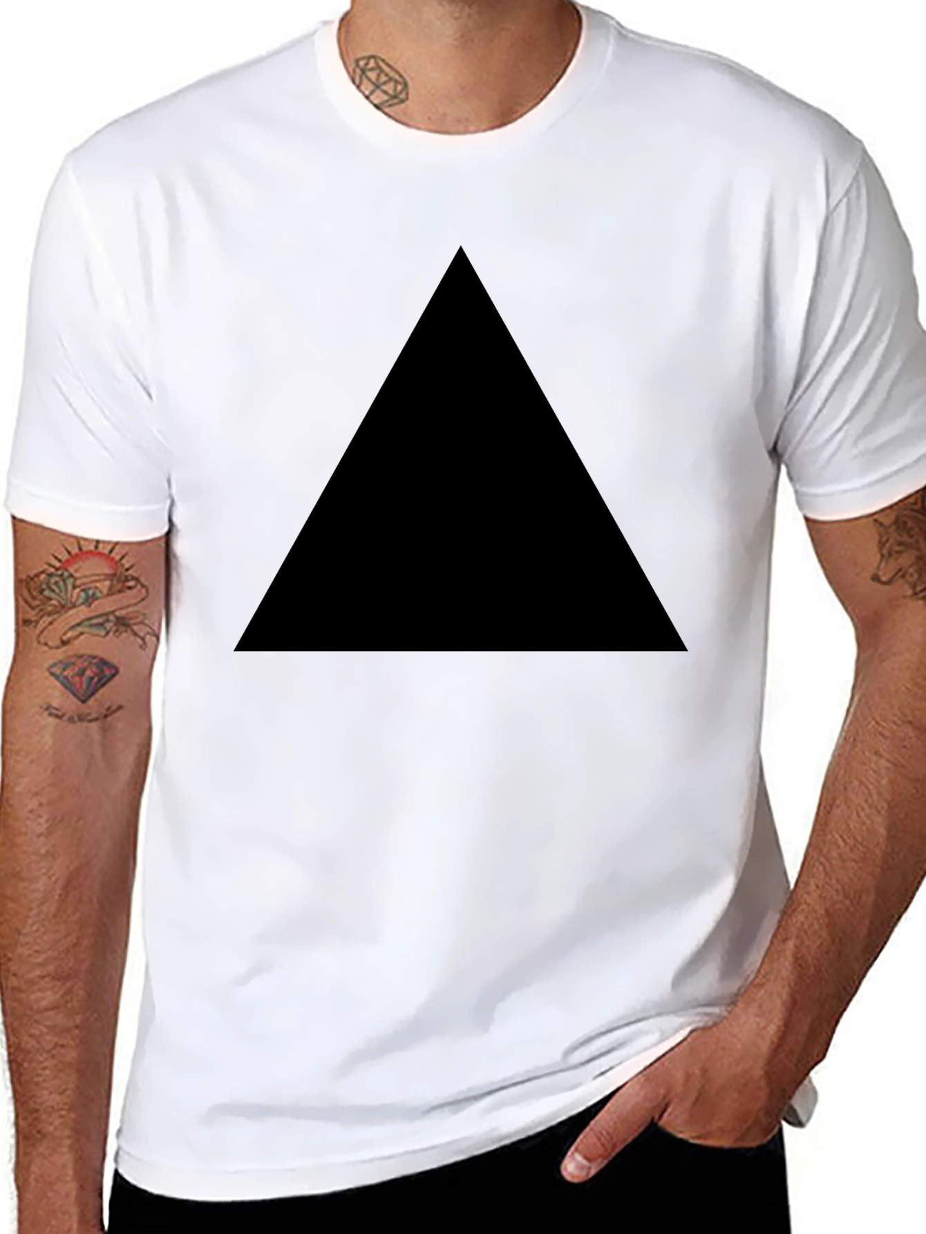 Mens Black T-Shirt with Geometric Triangle Design
