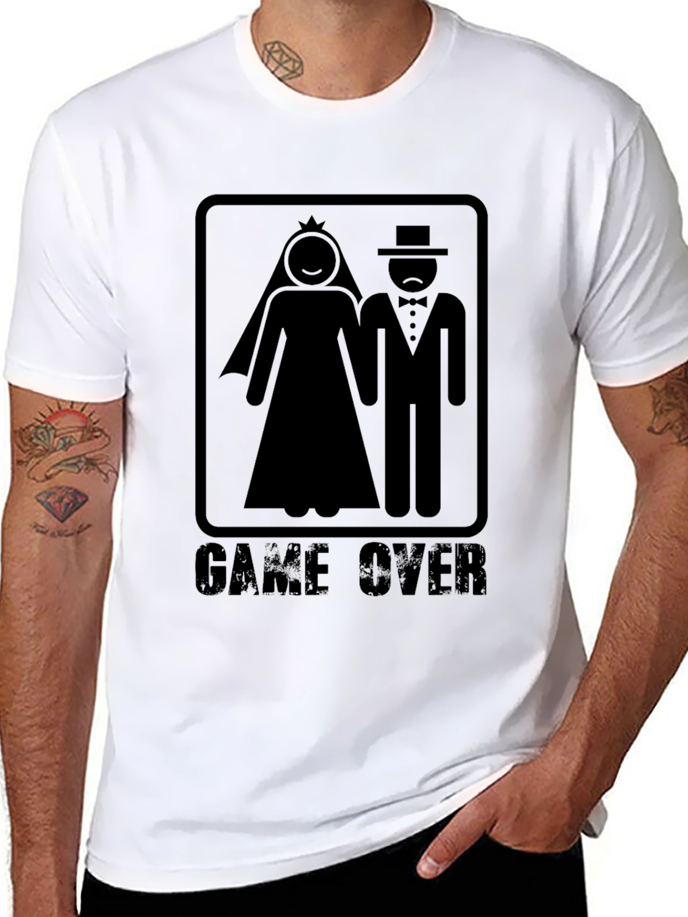 Game Over Wedding T-Shirt Groom Bride Black Graphic Tee