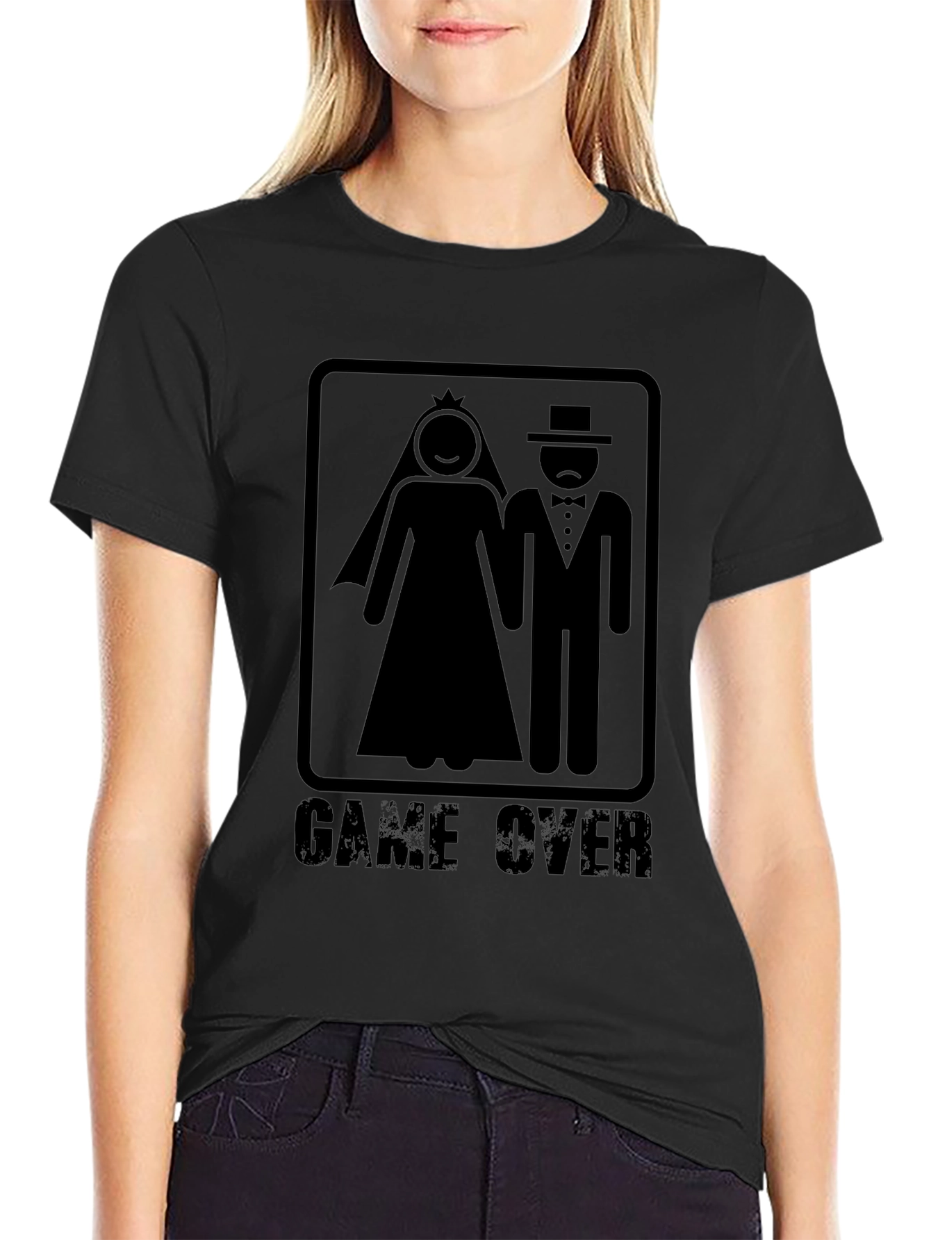 Game Over Wedding T-Shirt Groom Bride Black Graphic Tee