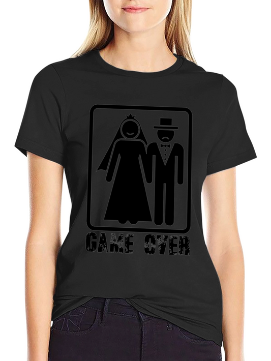 Game Over Wedding T-Shirt Groom Bride Black Graphic Tee