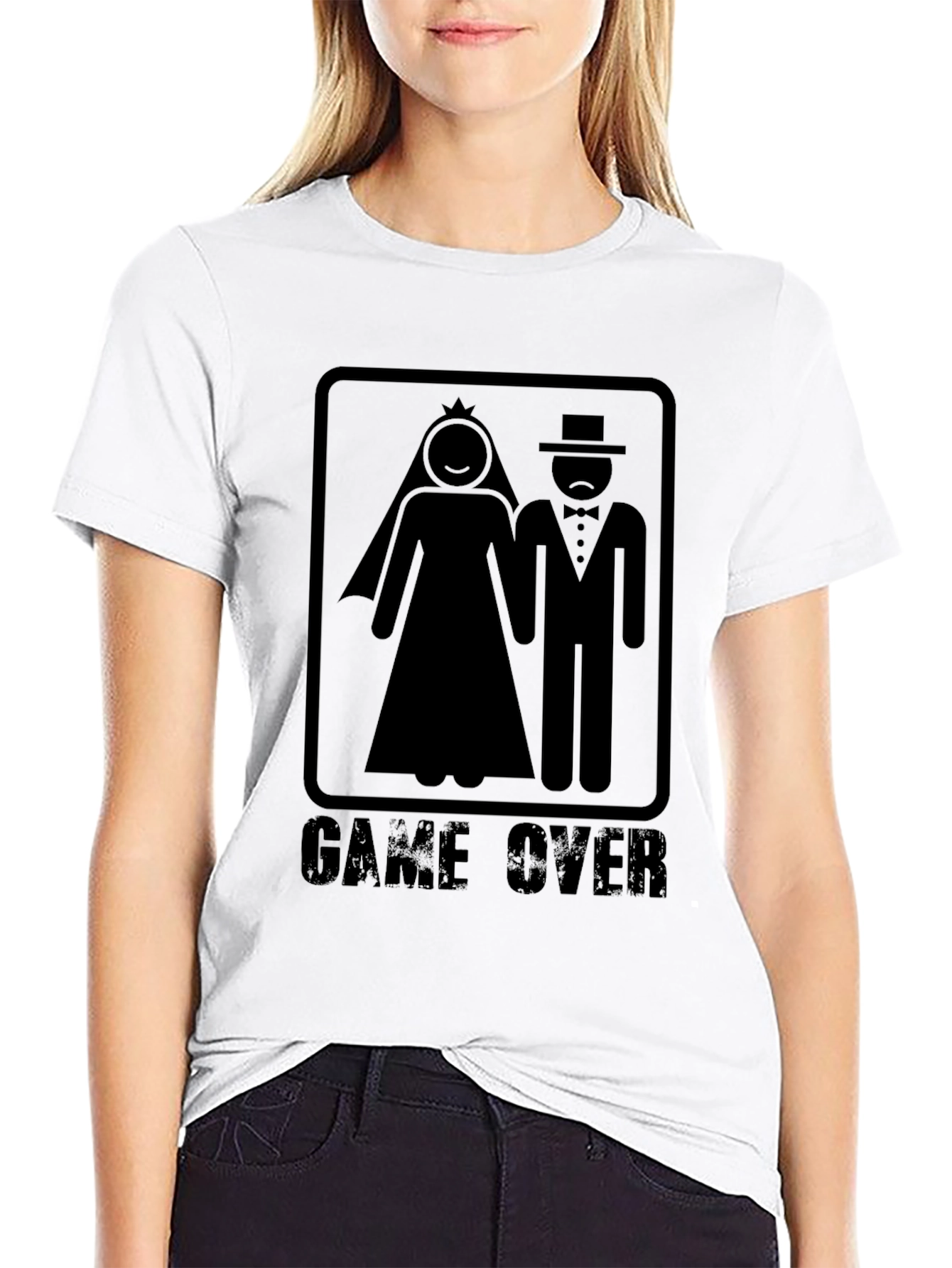 Game Over Wedding T-Shirt Groom Bride Black Graphic Tee