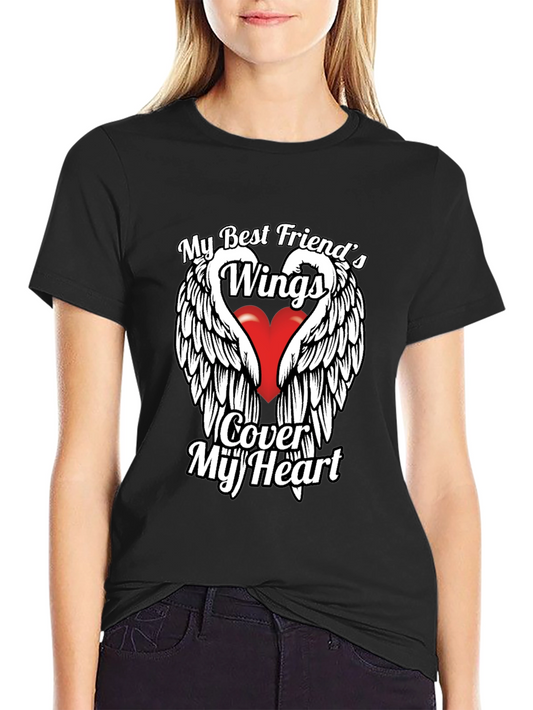 My Best Friends Wings Cover My Heart Black Tee
