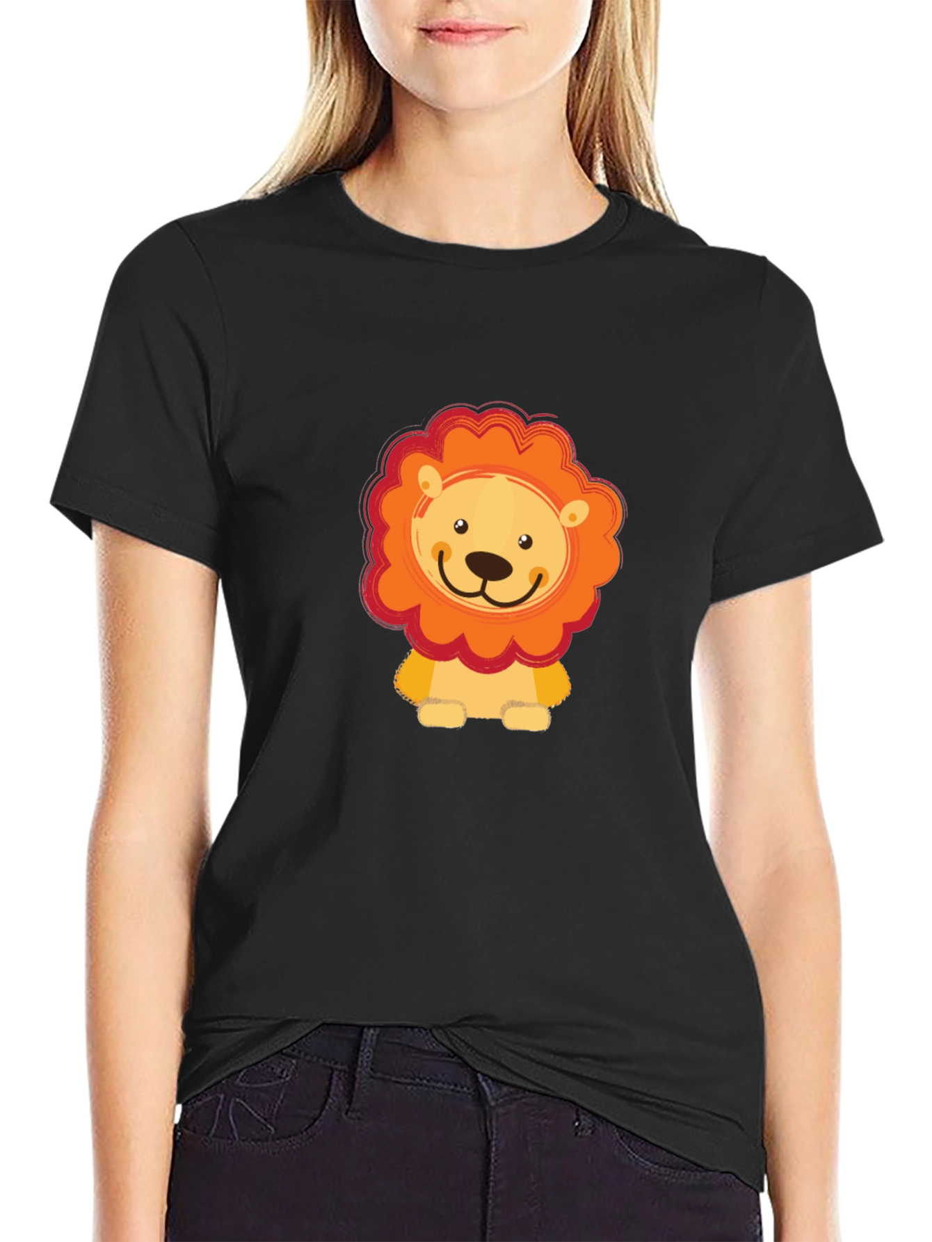 Cute Lion Graphic Black T-Shirt