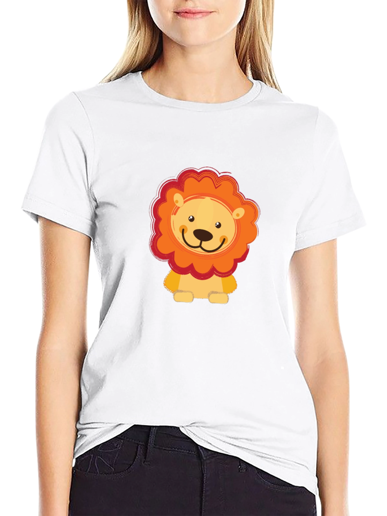 Cute Lion Graphic Black T-Shirt