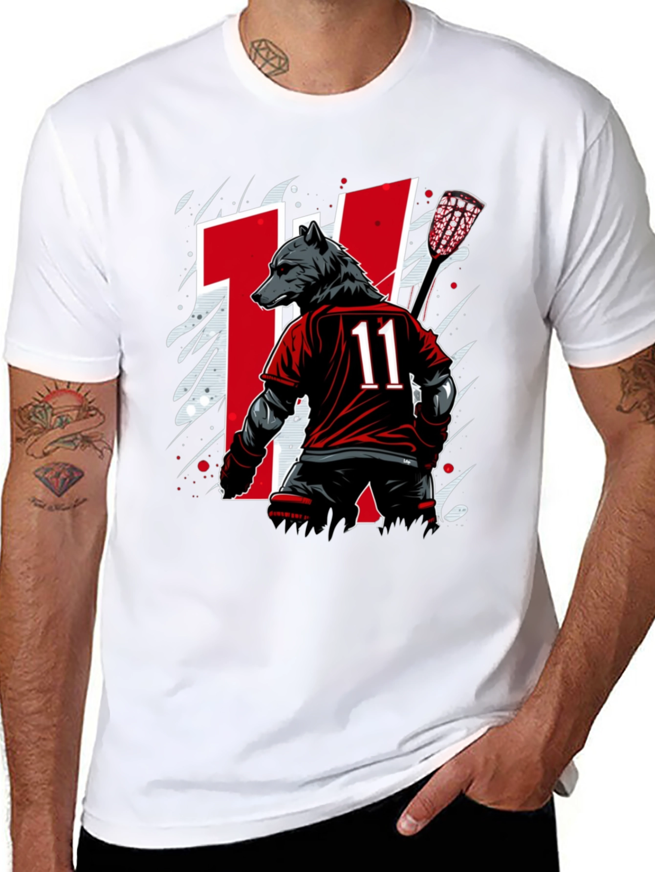 Bear Lacrosse Player Graphic Tee