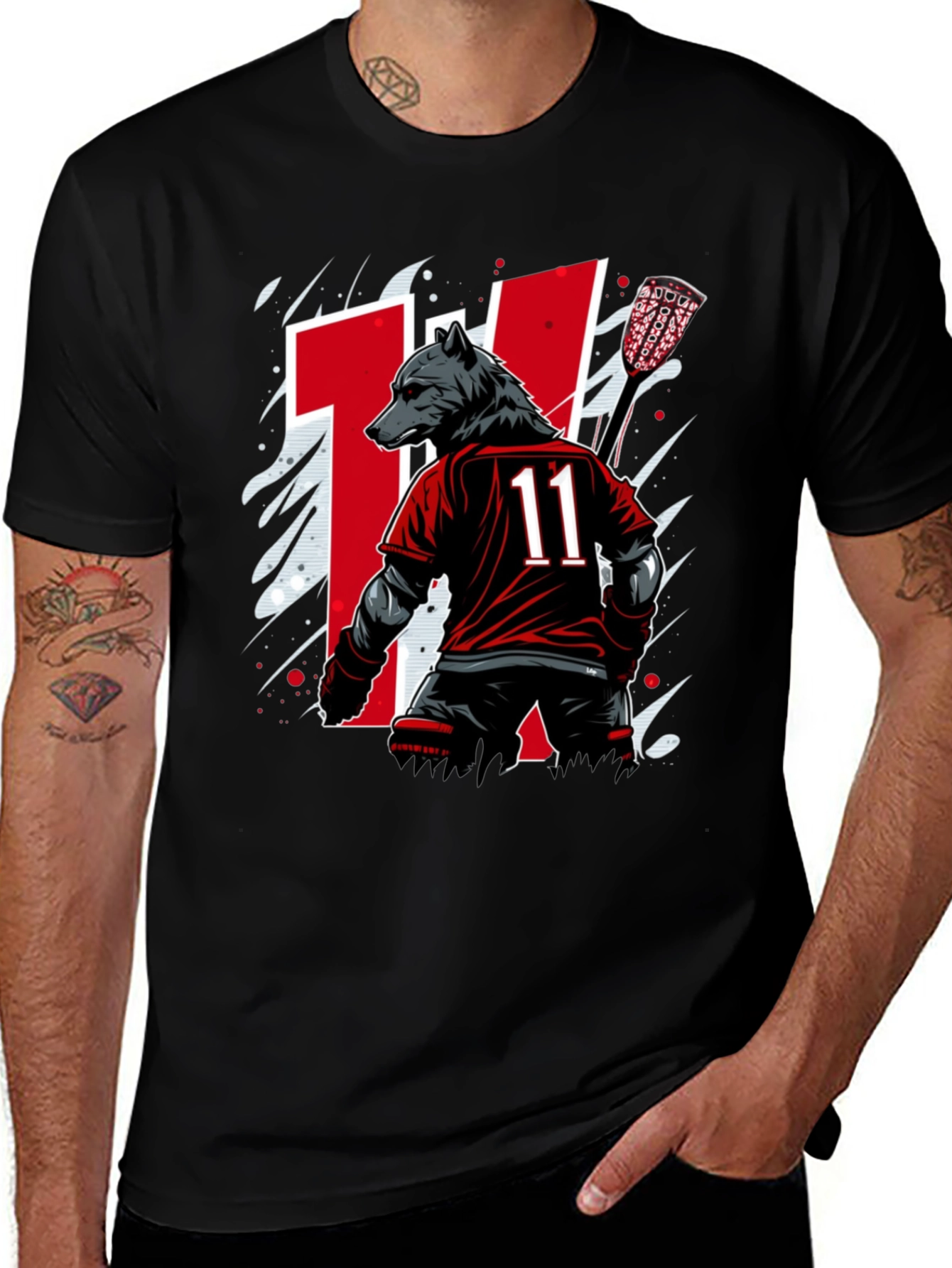 Bear Lacrosse Player Graphic Tee