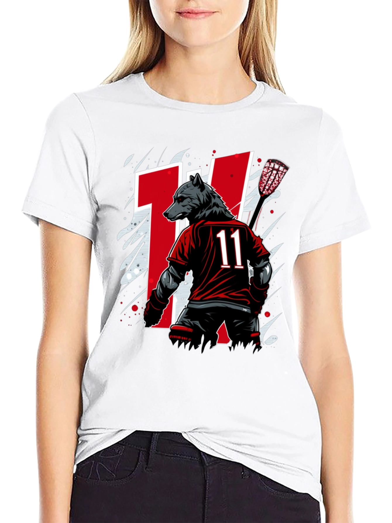 Bear Lacrosse Player Graphic Tee