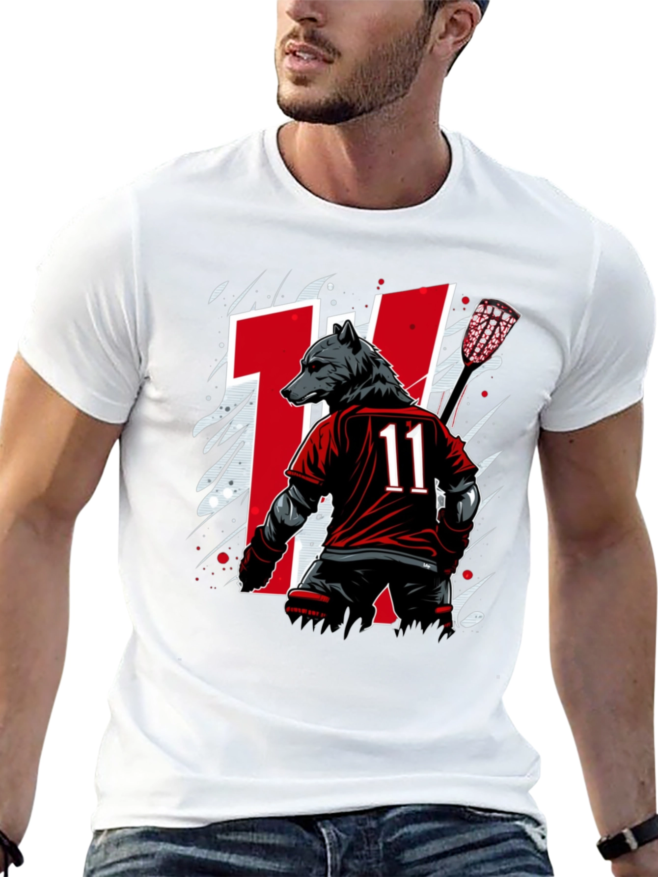 Bear Lacrosse Player Graphic Tee