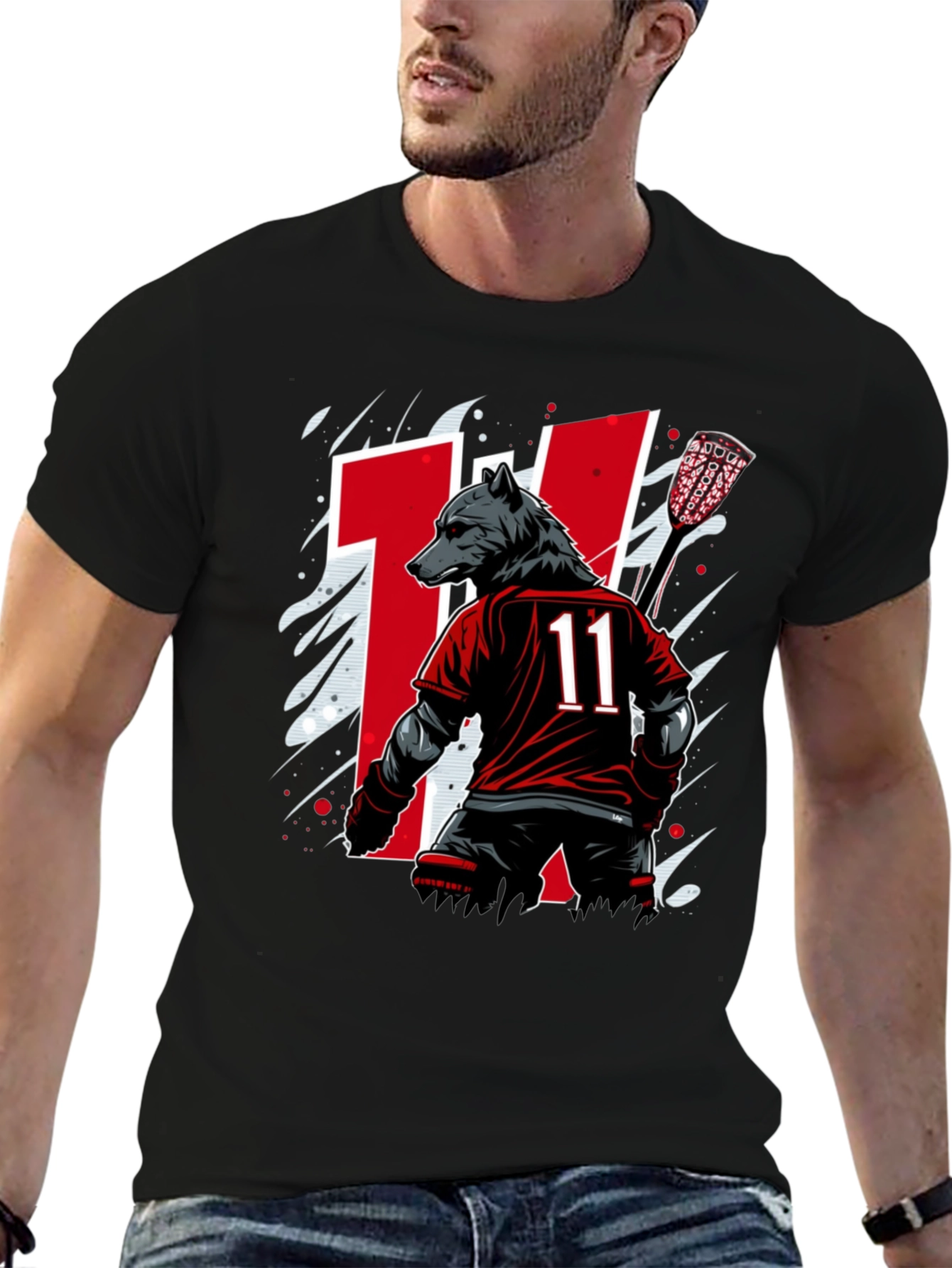 Bear Lacrosse Player Graphic Tee