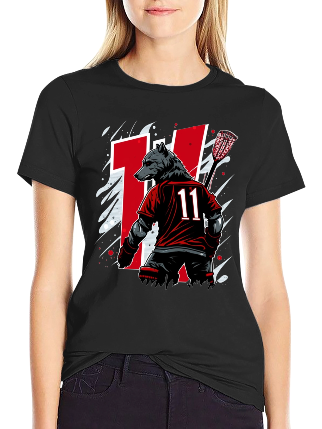 Bear Lacrosse Player Graphic Tee