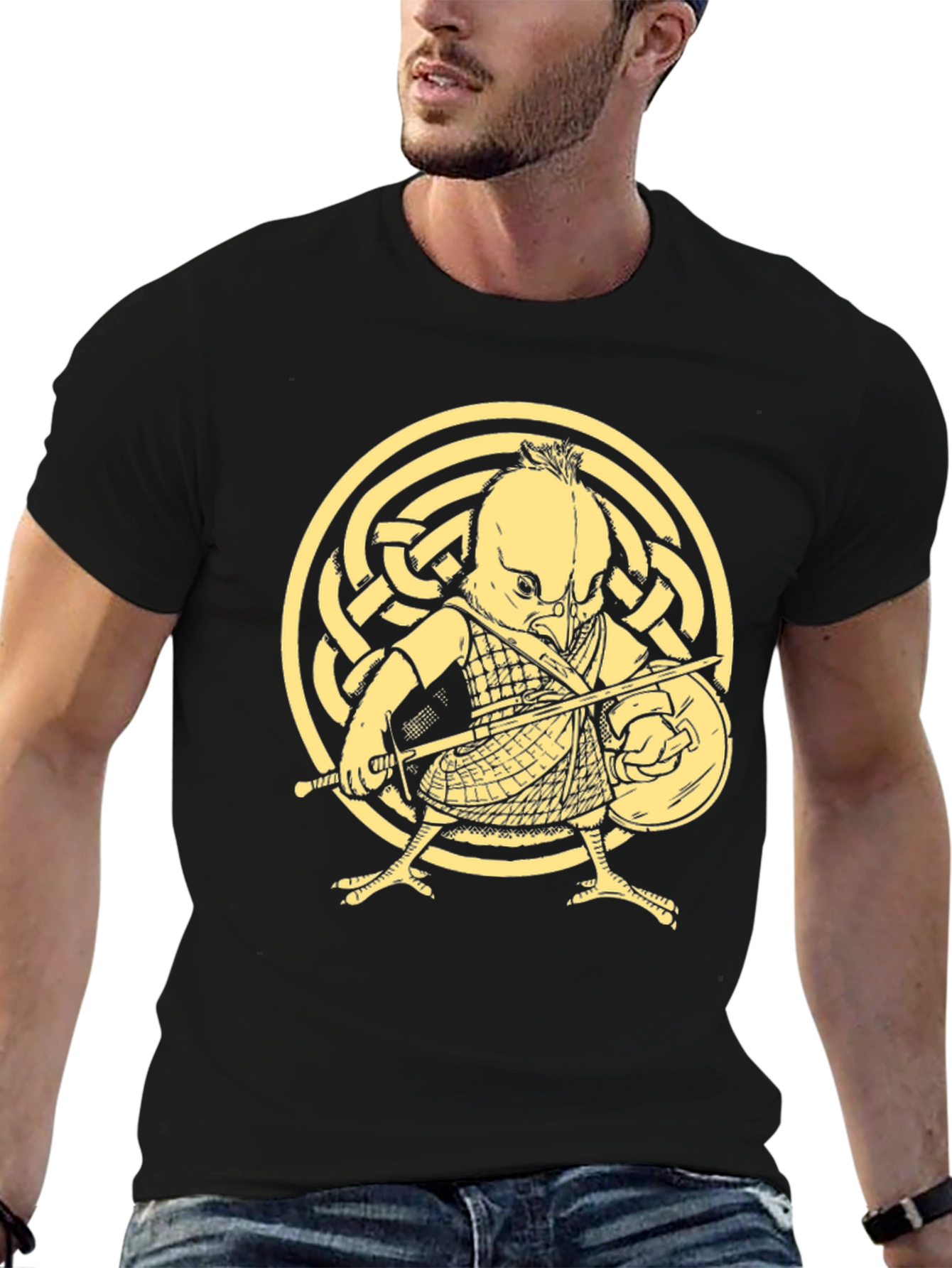 Black T-Shirt with Warrior Chicken Graphic