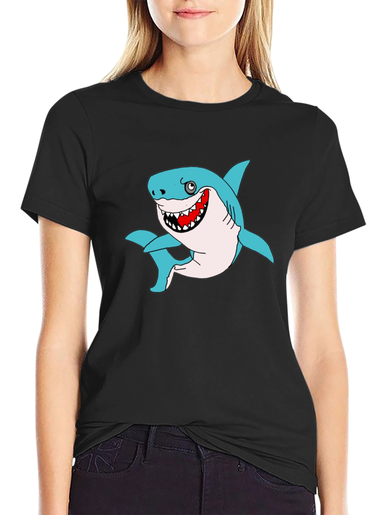 Funny Shark Graphic Black T-Shirt