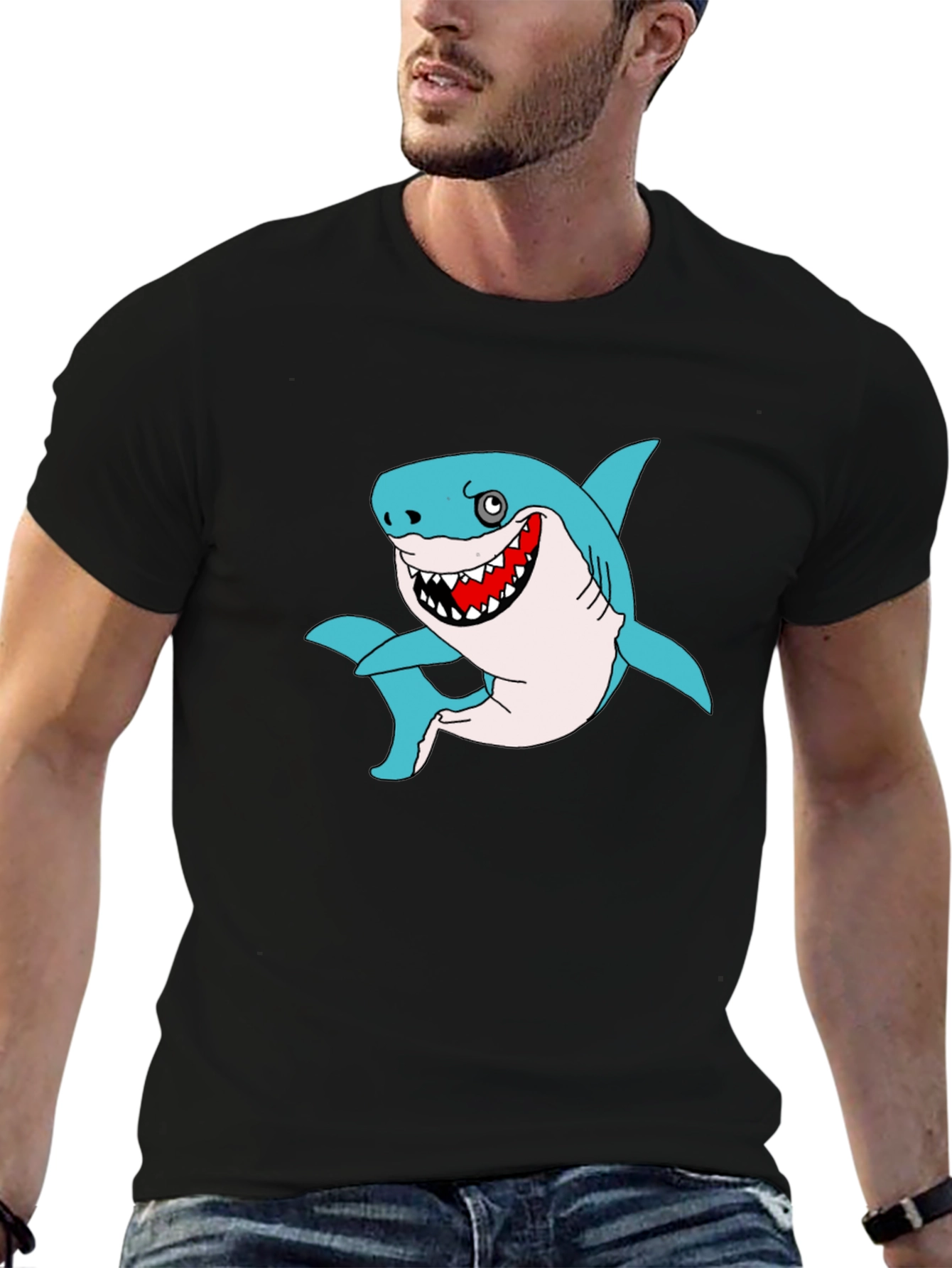 Funny Shark Graphic Black T-Shirt